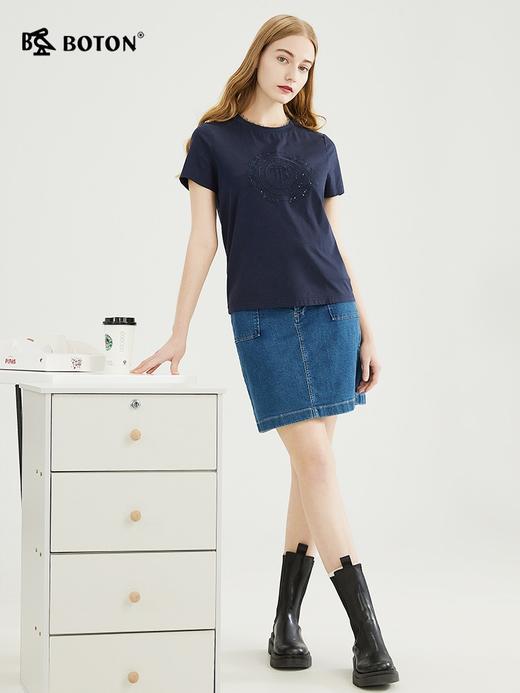 【轻松百搭】波顿春夏季女士圆领短袖T恤高端美式休闲LT290223 商品图1