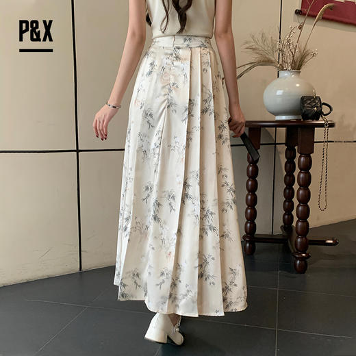 P&X设计师女装夏季碎花气质新中式国风半身长裙 824207679 花色 商品图4