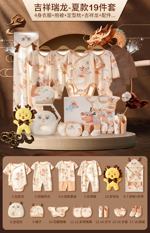 【吉祥瑞龙 初生好礼】婴儿衣服礼盒新生儿纯棉套盒套装夏刚出生龙宝宝满月见面礼物用品 商品图7