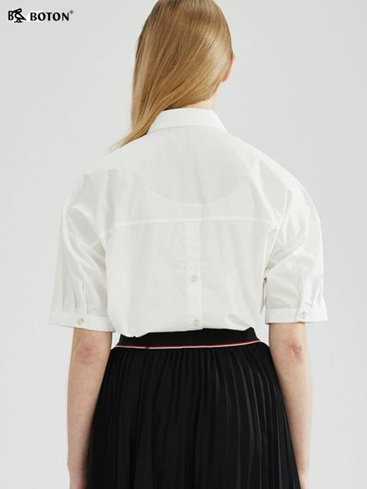 【醋酸速干】波顿春夏女士高端白色拼接格子衬衫短袖上衣LS837223 商品图2