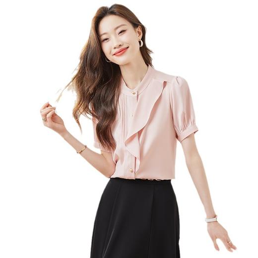 BMZ6798 2024年新款夏季设计感荷叶边圆领上衣时尚洋气职业衬衫女短袖衬衣 商品图4