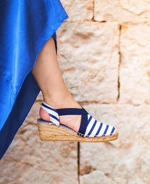 西班牙原产手工制作时尚轻便超舒适女款草编鞋 301BR-海军蓝白条纹 商品图6