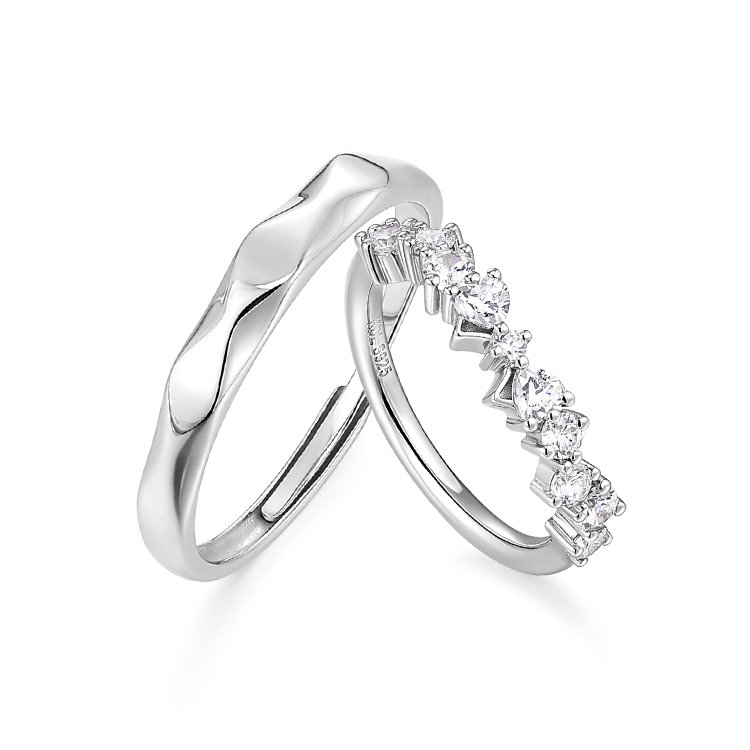 卡蒂罗/KADER 心动蝴蝶结情侣对戒 925银甜美蝴蝶结满钻轻奢时尚开口可调节一对 可爱吸睛精致百搭配饰 情人节礼盒