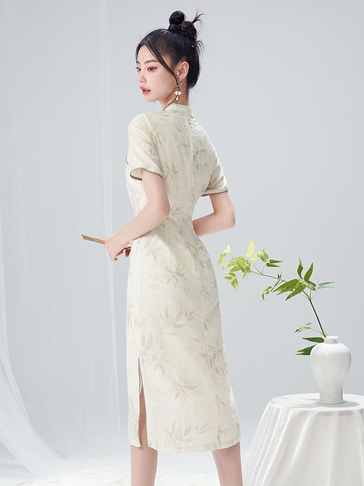 新中式旗袍小清新改良连衣裙新款夏竹叶花色古典短袖裙子V1231333 商品图8