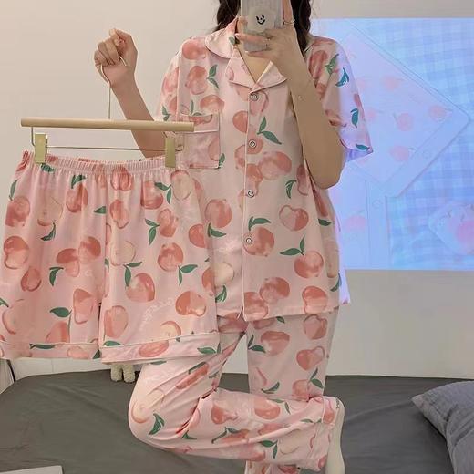「数款可选！三件套」夏季新款三件套开衫睡衣 三眼仔睡衣女短袖春夏秋薄款上衣下装内衣夏天家居服套装 商品图2