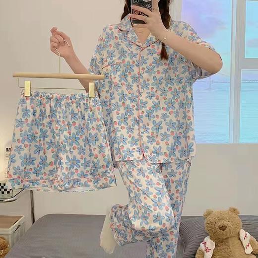 「数款可选！三件套」夏季新款三件套开衫睡衣 三眼仔睡衣女短袖春夏秋薄款上衣下装内衣夏天家居服套装 商品图3