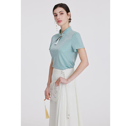 司歌国风弹力上衣立领修身套头优雅T891044X 商品图3