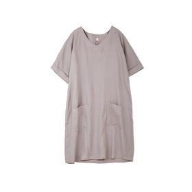 日系V领亚麻连衣裙