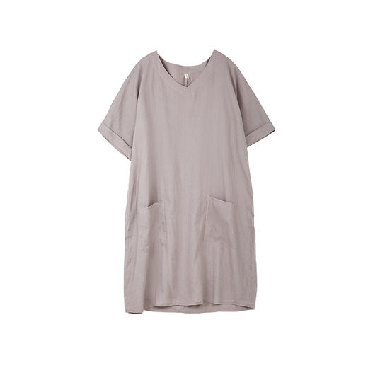 日系V领亚麻连衣裙 商品图0