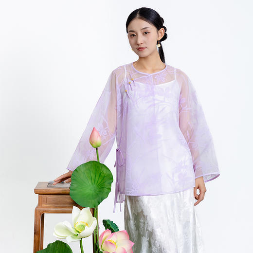 2024新款烧花斜襟防晒斜襟上衣B240972 商品图3