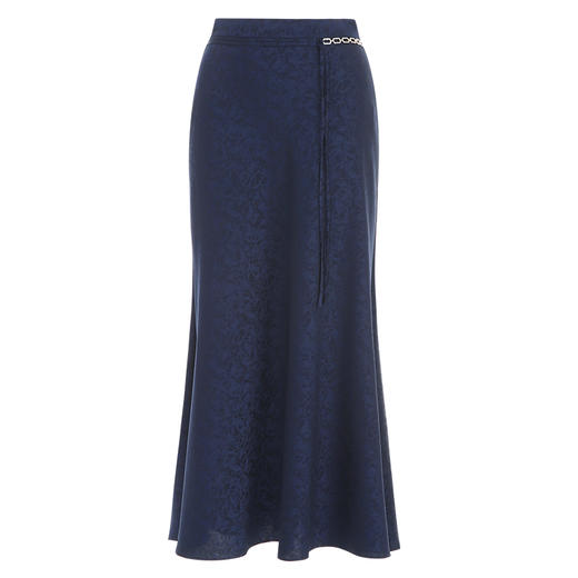 EITIE爱特爱步步生花高腰垂坠深蓝暗纹印花长裙半身裙秋新款C2406412 商品图5