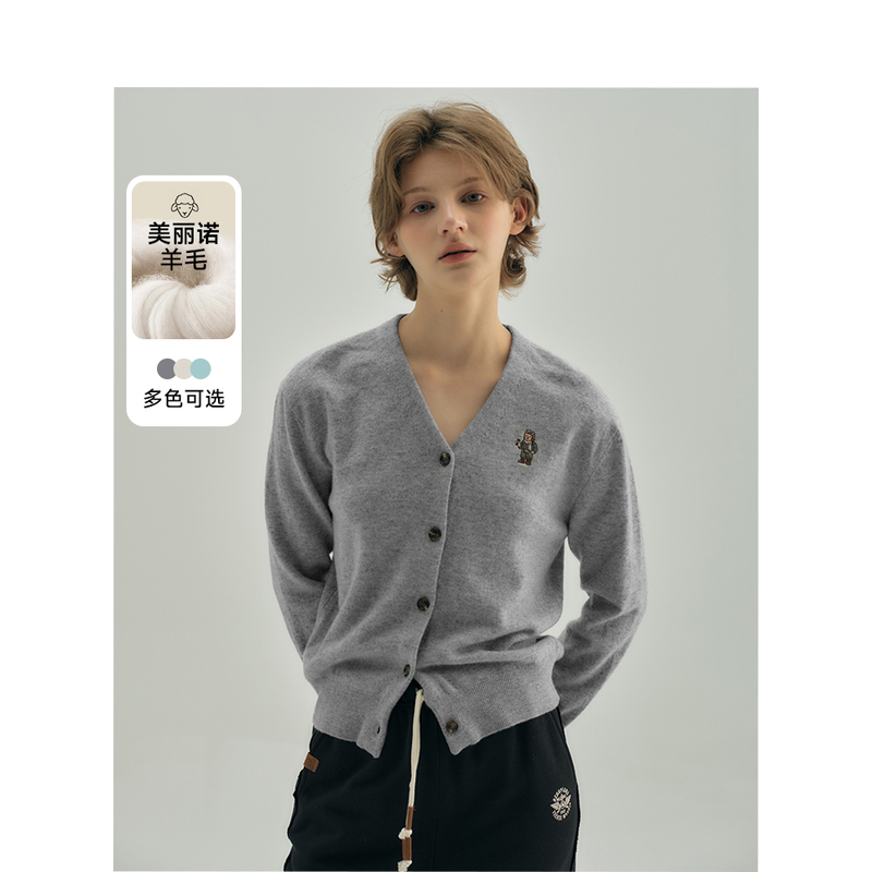 Teenie Weenie小熊卡通毛针织开衫女秋季毛衫TTCK247701H