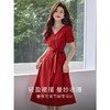 【1件69折】熙世界高级感红色连衣裙夏季新款休闲复古系带收腰V领衬衫裙子 商品缩略图2