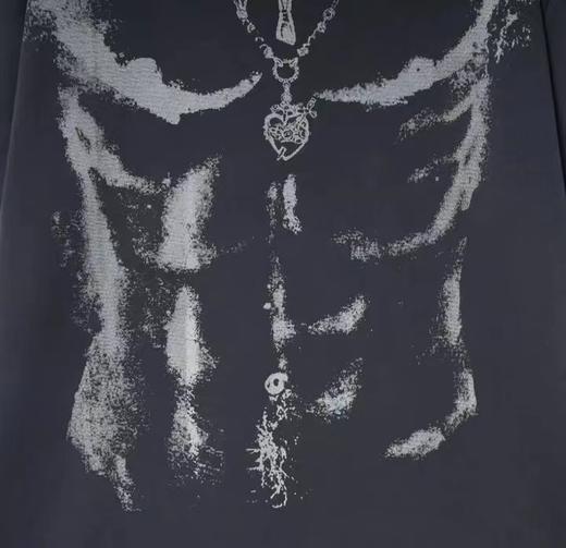 夏季新款个性圆领短袖泛白印花设计日常休闲宽松百搭上衣 商品图4