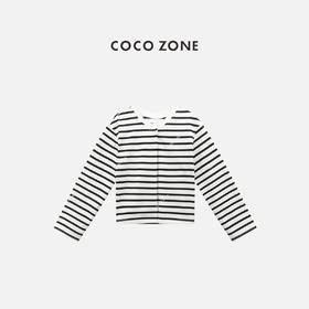 COCO ZONE "简条”100棉条纹长袖针织衫百搭圆领上衣CC2B1112