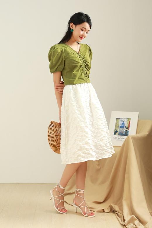 L.Fleuri 拉链褶皱泡泡袖上衣 12728 商品图4