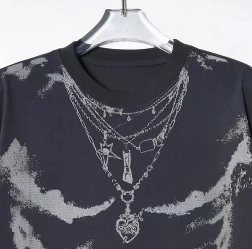 夏季新款个性圆领短袖泛白印花设计日常休闲宽松百搭上衣 商品图2