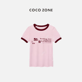 COCO ZONE "可悠T"夏季印花字母撞色短袖T恤简约百搭修身显瘦上衣CC1B0965