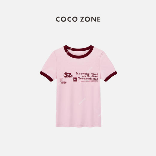 COCO ZONE "可悠T"夏季印花字母撞色短袖T恤简约百搭修身显瘦上衣CC1B0965 商品图0