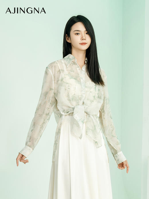 【商场同款】阿菁娜2024夏季新款印花宽松时髦衬衫A29X109010 商品图1