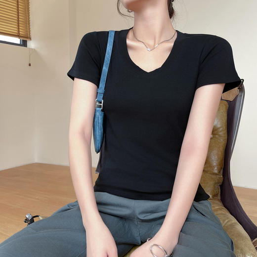 经典款纯棉圆领正肩短袖t恤女士2024新款T春夏季可外穿修身打底衫 商品图2
