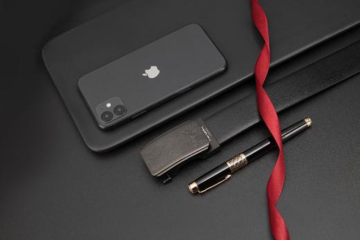 皮尔卡丹皮带男真皮腰带不锈钢高级感花纹自动扣格子个性裤腰带商务牛皮裤带 商品图8