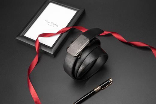 皮尔卡丹皮带男真皮腰带不锈钢高级感花纹自动扣格子个性裤腰带商务牛皮裤带 商品图10