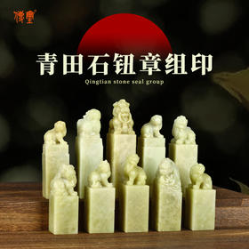 金石印坊孤品印章青田石兽钮方章篆刻精品章料一组（配多宝盒）