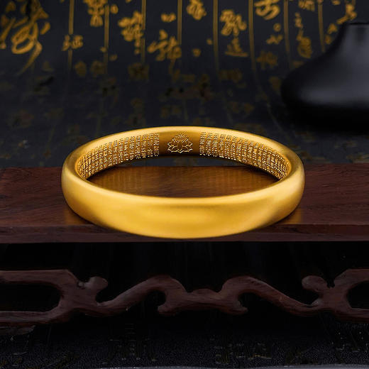 【限时克减150元】足金999.9 古法油亮固口空心光圈内莲花心经轮胎手镯（面宽约10-11cm）(ANWZGFSZ00227-2)（预售产品下单后不退款不退货不换货不补差价） 商品图2