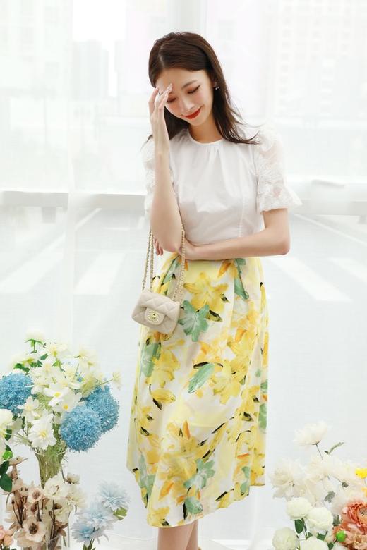 L.Fleuri 气质雪纺百合印花半裙 13083 商品图5