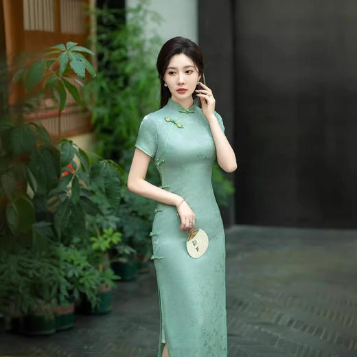 ZAYS2024夏季改良提花短袖长款双层旗袍日常气质优雅淑女旗袍 商品图2