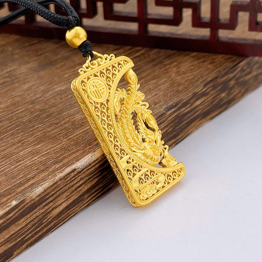 【限时克减150元】足金999 古法挂绳镂空花丝龙凤配凤牌吊坠（含珠子）(YGFDZ00229-B)（预售产品下单后不退款不退货不换货不补差价） 商品图2
