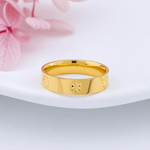【限时克减150元】足金999.9 【精品】实心固口戒指镜面金米字纹圈戒（面宽约4.1-4.5mm）(ANWZJZ00002)（预售产品下单后不退款不退货不换货不补差价 商品图0