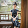 ZAYS夏季复古风老上海年轻款植绒扎染气质高级感长旗袍女 商品缩略图1