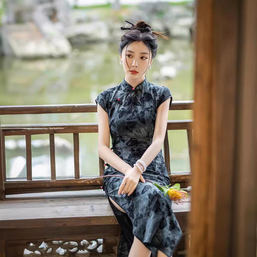 ZAYS夏季复古风老上海年轻款植绒扎染气质高级感长旗袍女 商品图1