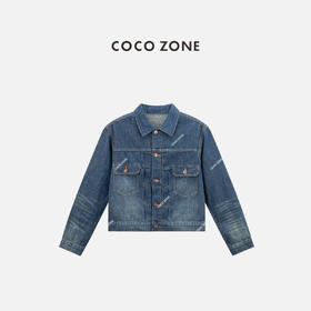 COCO ZONE 时尚翻领水洗牛仔衬衫单排扣长袖上衣CC1B1473