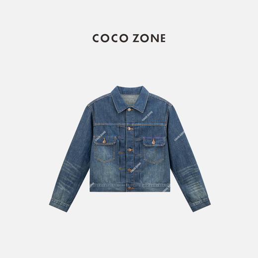 COCO ZONE 时尚翻领水洗牛仔衬衫单排扣长袖上衣CC1B1473 商品图0