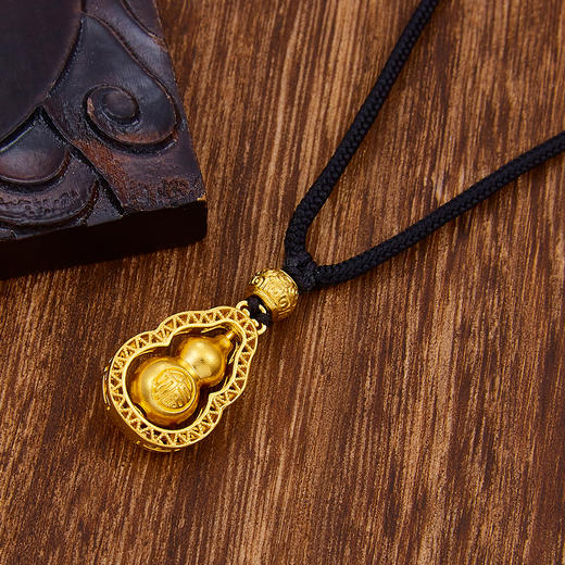 【限时克减150元】足金999 #葫芦 #时来运转 古法空心葫芦(可转动)挂绳葫芦吊坠（含珠子）(YGFDZ00253)（预售产品下单后不退款不退货不换货不补差价） 商品图1