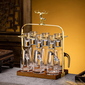 高档白酒杯套装轻奢家用金箔金山分酒器酒具套装 （含麋鹿杯架）