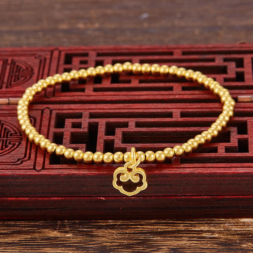 【限时克减150元】足金999 古法镂空如意吊饰圆珠手串(YGFSC00008-1)补差价）补差价）预售产品下单后不退款不退货不换货不补差价 商品图0