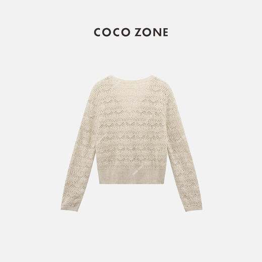 COCO ZONE "洛丽塔"时尚高级感镂空V领针织衫百搭长袖单排扣上衣CC2B0733 商品图1