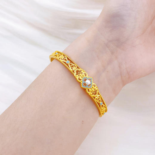 【限时克减150元】足金999  古法镂空固口珐琅贝珠宋韵四合如意手镯(ANGFSZ00001)（预售产品下单后不退款不退货不换货不补差价） 商品图4