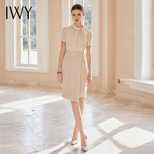 IWY/空姐范系带衬衫小众设计感连衣裙女工作服假两件接拼连身裙子Q1138 商品图2