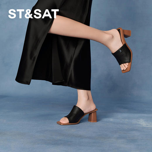 星期六方头极简风粗跟凉拖SSC2110325 商品图7