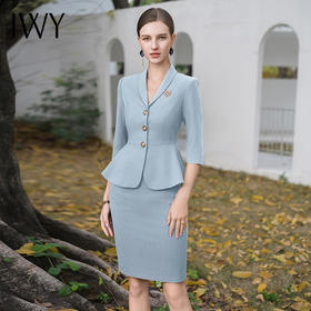 IWY/高端美容院工作服医美技师工装套装西装套裙蓝色短袖优雅时尚CS1984