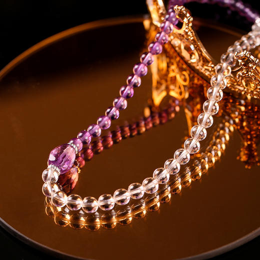 【灵感】白紫双晶福瑞聪慧双圈手链 白水晶紫水晶手串 商品图4