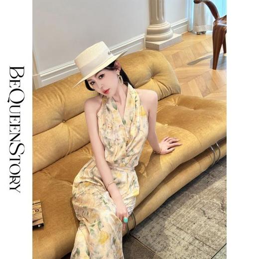 【大货捡漏，不退不换】  【原野新风】夏季缎面印花挂脖无袖上衣&侧边隐拉长裤 商品图4