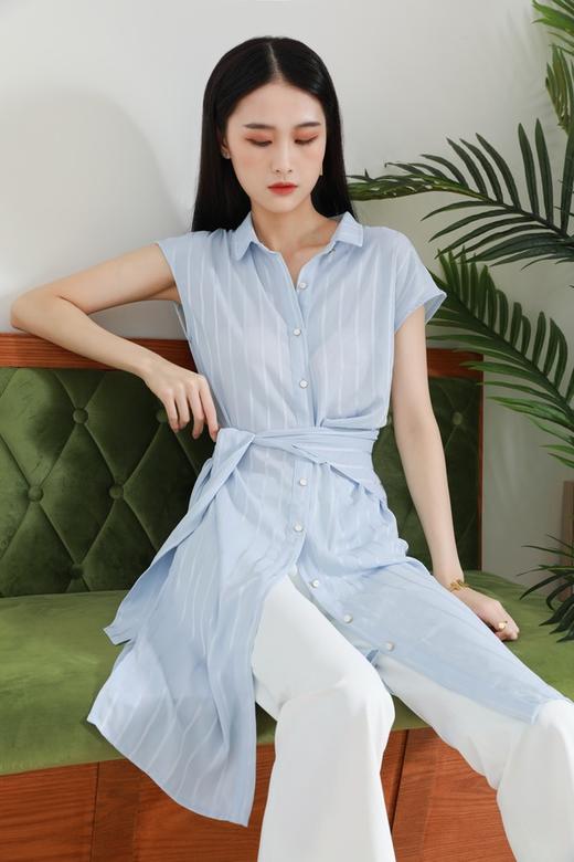 Le Malene 落肩设计感系带衬衫式连衣裙 13147 商品图1