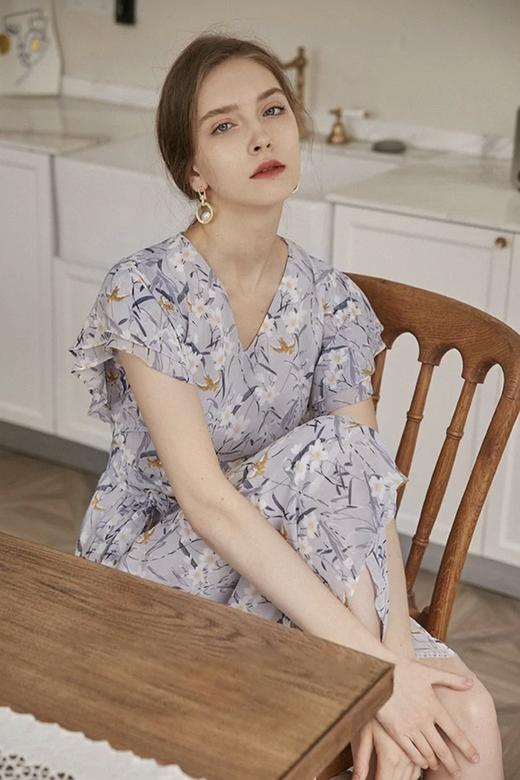 SOUREPOSE V领荷叶袖碎花连衣裙 12477 商品图4