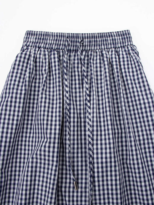 COCO ZONE "蓝格"100棉格子抽绳A字半身裙百搭复古中长裙CC1B0846 商品图4
